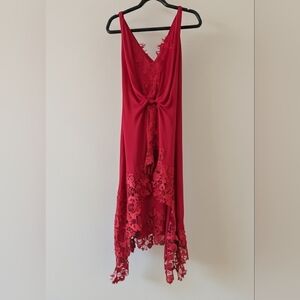 Kobi Halperin Sleeveless Silk Lace-Trim Midi Dress Crimson RED SIZE 8